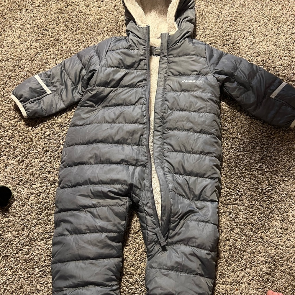 Eddie Bauer Gray and Cream Fleece Snow Suit